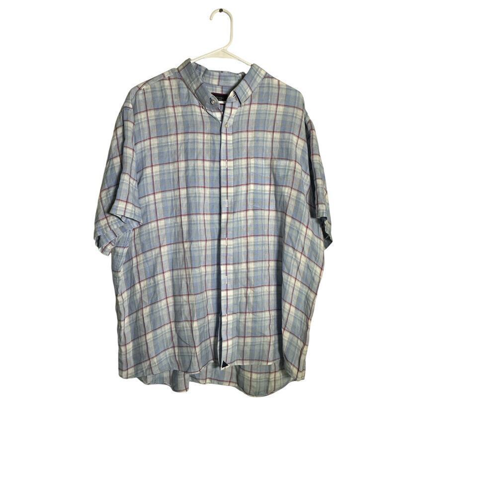 UNTUCKit Blue White Matisco Plaid Pattern Short Sleeves Button Down Shirt 3XL